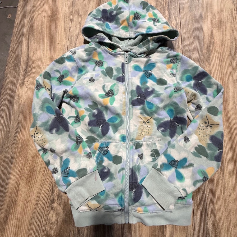 Tea Collection Zip Up Hoodie Owl Floral Mint Green Whimsical Woodland Kids 10